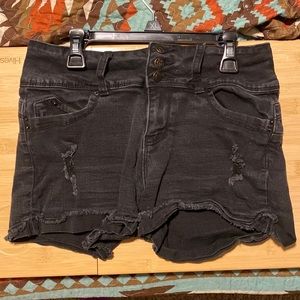 Black jean shorts with rips
